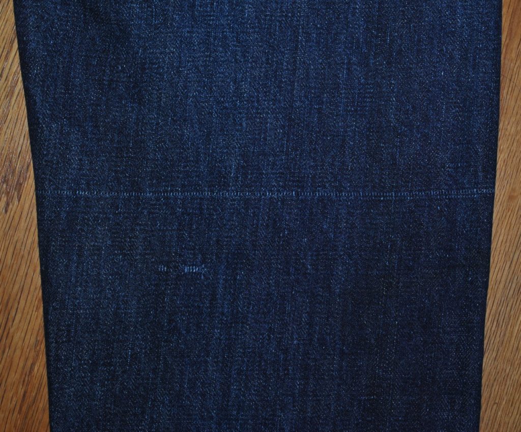 Vintage denim typical weave damage line