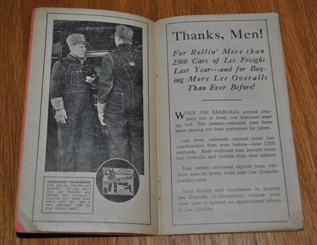 1938 Lee Overall Time Book 写真とLeeからの感謝のメッセージ